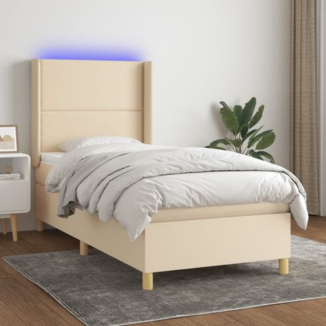 Boxspringbett mit Matratze & LED Creme 100x200 cm Stoff (1/5)