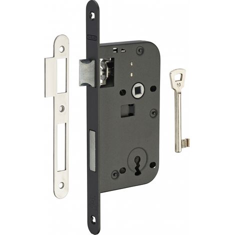 THIRARD - Serrure encastrable à clé pour porte de chambre, axe 50mm, bouts ronds, noir, 1 clé - THIRARD (1/2)
