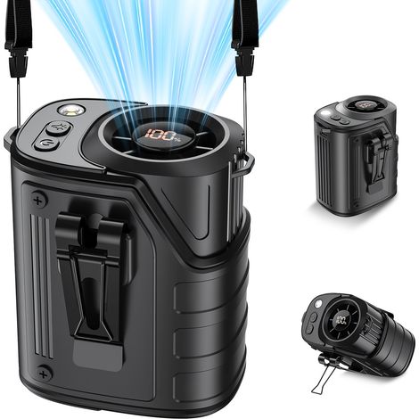 3-in-1 tragbarer Gürtelventilator, multifunktional als Nackenventilator, Tischventilator und Clip-Ventilator, Brushless Motor, USB Akku, LED Anzeige & Licht (1/5)