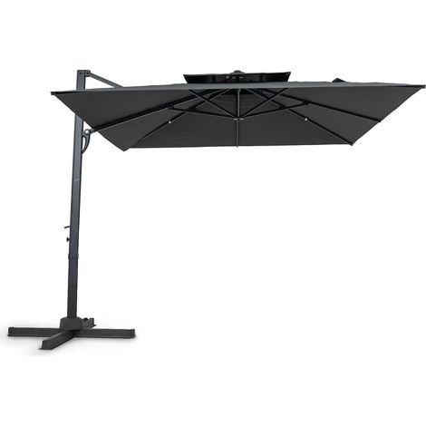 10 Ft Cantilever Patio Umbrella - 360 Rotate, 8-Rib, Gray