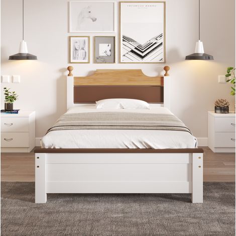 lit adulte couchage 90x200 bois pin MDF blanc naturel OKMYHOME (1/5)