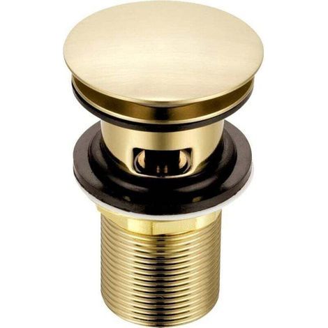 Bouchon d'évier à fente en or brossé Bonde de lavabo escamotable en laiton en forme de champignon pour lavabos de salle de bain à débordement - Raccordement BSP standard (1/2)