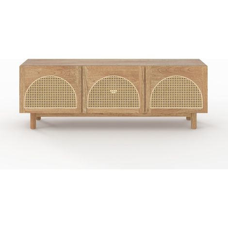 Mueble de TV de madera maciza de mindi y ratán de 160 cm - Delya