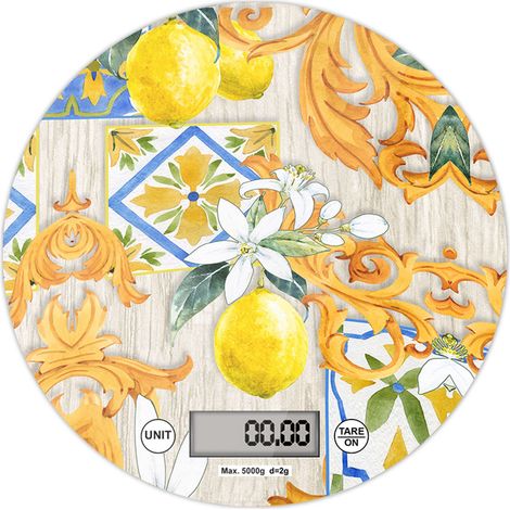 Lupia - Bilancia Digitale da Cucina in Vetro Temperato decorato LIMONI E ACANTO D.18,5 cm, Idea Regalo con scatola bianca, Display LED, Design Elegante Bomboniera, batteria CR2032, Made in Italy (1/4)