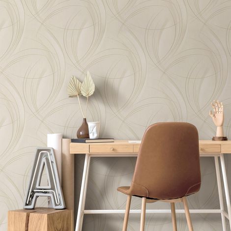 Papier peint moderne beige & taupe à motif abstrait | Tapisserie à motif géométrique taupe idéale salon | Papier peint tendance taupe pour couloir (1/4)