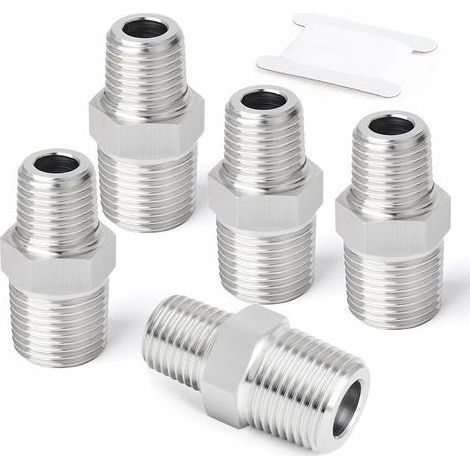 5 pièces raccords hexagonaux mâles réducteurs en acier inoxydable 304, adaptateur réducteur fileté BSP 1/2" x 1/4" pour plomberie, conduites d'eau et de gaz (1/5)