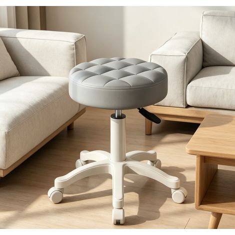 WILITTO  Tabouret de Bureau Tournant et Réglable en Hauteur - Simili Cuir Gris, 360°, avec Roues,Hauteur Ajustable, Rembourrage Éponge, Facile à Nettoyer (1/5)
