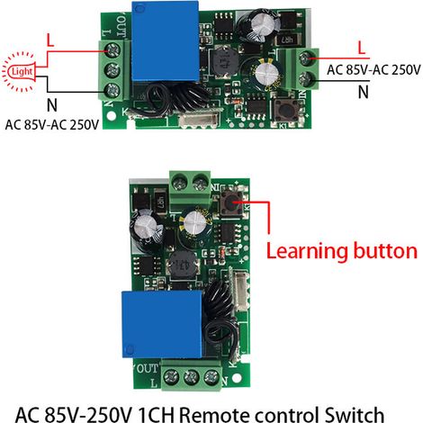 Interrupteur de commande sans fil monocanal AC220V, télécommande sans fil pour panneaux lumineux LED, module de télécommande, télécommande livrée avec piles. (1/4)