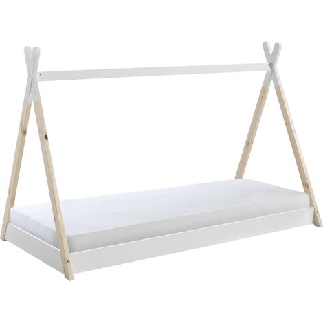 FLITT - Lit au Sol 90x200cm en Pin Forme Tipi + Matelas (1/5)