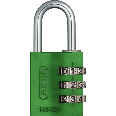 Zahlen-Vorhangschloß-Aluminium Breite 30mm,145/30 m.EAN, Farbe grün