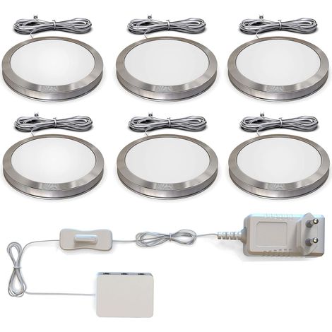 Lot de 6 spots LED encastrables ultra-plats 9,5mm, 170 lumens chacun, 3000K blanc chaud, projecteurs saillie pour meubles, cuisine, vitrine, placard et dressing, accessoires fournis (1/3)