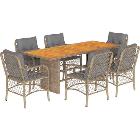 Maison Exclusive - 7-tlg. Garten-Essgruppe mit Kissen Beigemischu