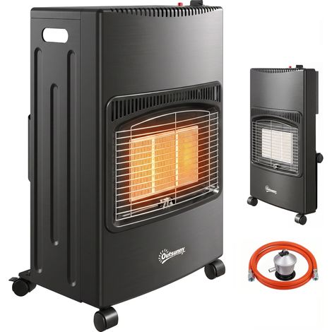 Outsunny estufa de gas butano exterior, 4,2 kw, con sensor ods, 3 niveles calor, encendido piezoeléctrico, 4 ruedas, paneles plegables, 25 m², negro (1/5)