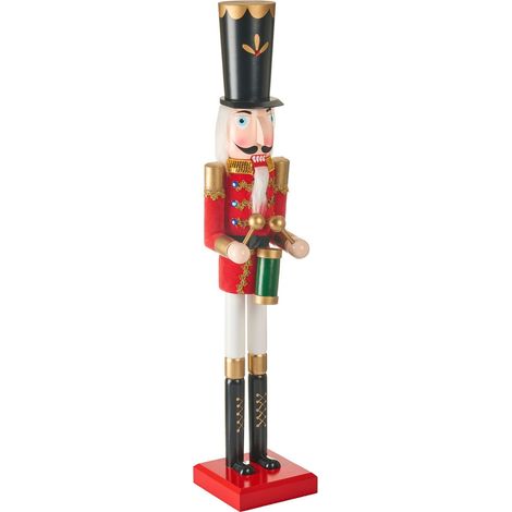 Figurine en Forme de Casse-Noisette en Bois de Pin Accessoire Décoration de Noël Fait Main Rouge Svartan