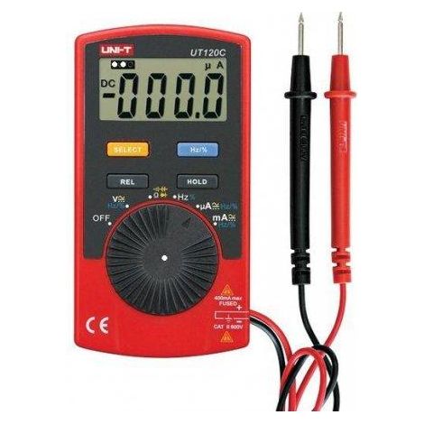 Multimetro digitale UT120C 600V dc/ac 0,4A dc/ac Multimetro digitale UT120C 600V dc/ac 0,4A dc/ac Piccole dimensioni autoportanti, facile da trasportare e da usare, include una pratica valigetta (1/2)