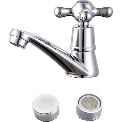 Robinet simple de lavabo chromé – Finition métal – Installation facile sans perçage – Filtre ABS pour économie d'eau (1/5)
