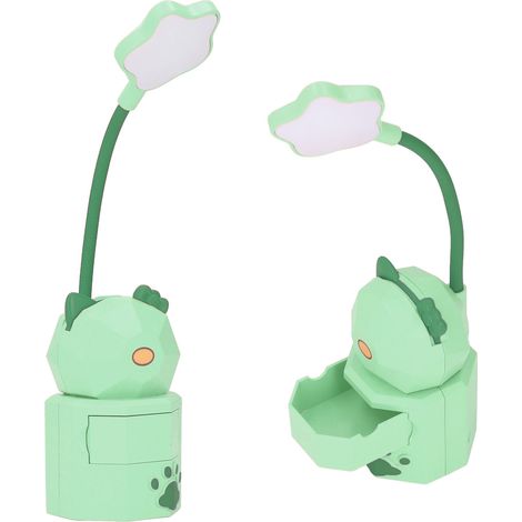 Wiederaufladbare, tragbare LED-Leselampe mit USB-Anschluss, Cartoon-Design, warmes Licht, Nachtlicht, praktische Aufbewahrungsmöglichkeit, grün, Modell 5805 Katze (1/5)