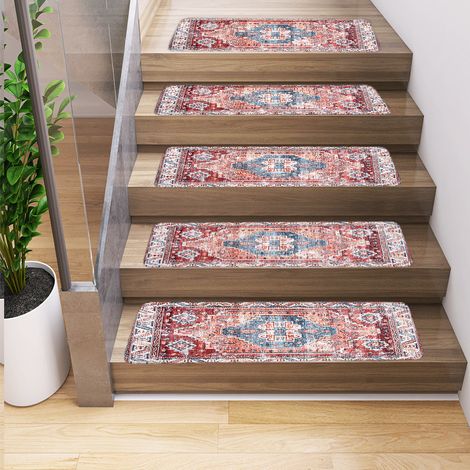 Lot de 5 tapis d'escalier antidérapants, tapis de sol, tapis d'escalier, tapis d'escalier d'intérieur, tapis d'escalier de bord,76 x 20 cm (1/5)