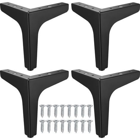 Pieds de meubles en métal de 10 cm, lot de 4, pieds trépied pour meuble TV ou armoire, finition noir mat (1/4)