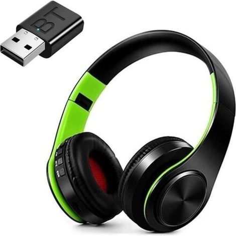 Casque TV sans fil Bluetooth vert, écouteurs HiFi avec basse profonde pour télévision et appareils compatibles (1/4)