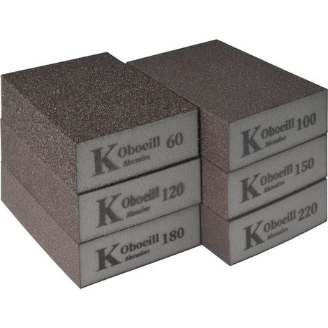 6 pièces Sponge abrasive avec papier poncer (6 grains 60/100/120/150/180/220) pour bois/métal. Réutilisable pour ponçage humide ou sec (1/5)