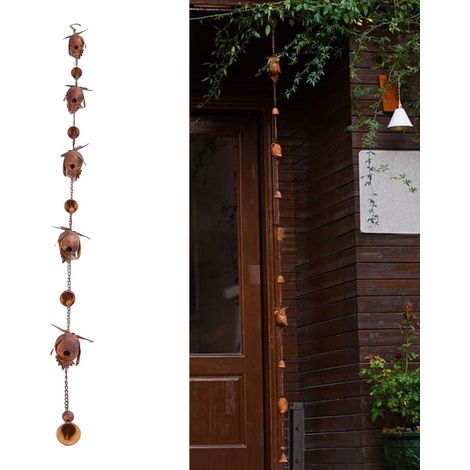 Chaîne de pluie hibou en métal bronze réglable avec clochette pour décoration de jardin et avant-toit (1/5)