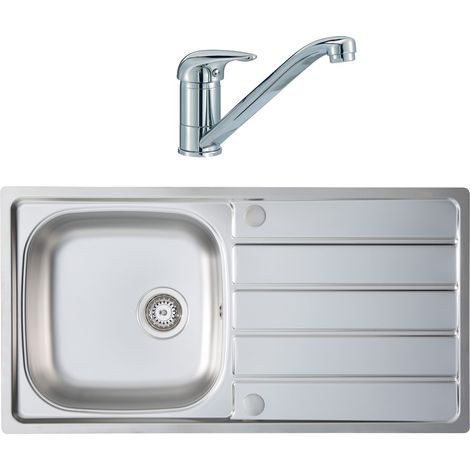 Homestyle KD100L Kitchen Sink 1.0 Kona Reversible Drainer Stainless Steel & Tap (1/5)