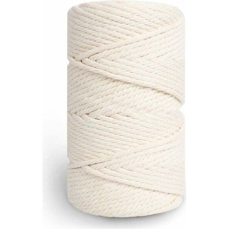 Corde Macramé 5mm×100m, 100% Fil Coton pour Macrame, Ficelle Coton pour DIY, Décoration, Tricotage, Cadeau - Beige
