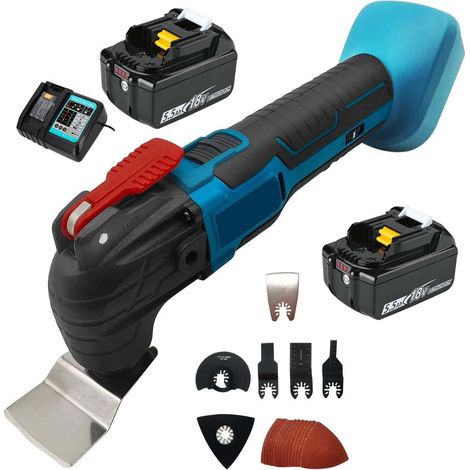 Outil multifonction oscillateur de batterie angle d'oscillation de 3 ° charge / libération rapide 20000rpm avec 6 pièces accessoires de coupe coupe, meulage, grattage, (batterie 2x5500mah et chargeur)