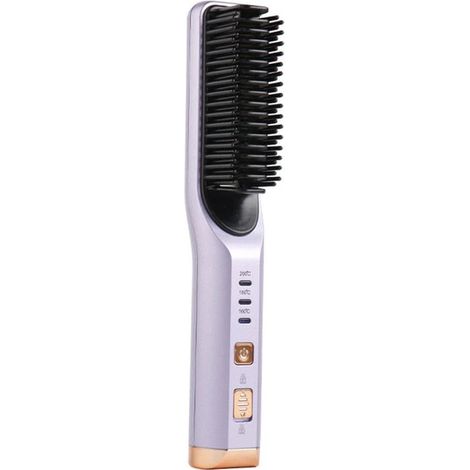 Lisseur cheveux sans fil rechargeable USB, brosse ionique multifonction lissante bouclante, peigne à cheveux portable mini pour femme - Violet (1/5)