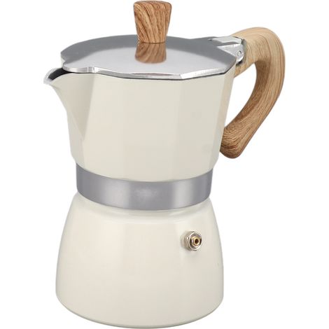 Cafetière Moka octogonale en aluminium, classique, portable, pour infusion manuelle, idéale pour le camping et la maison, blanche, 6 tasses (1/5)