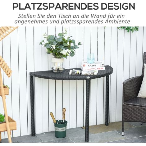 Table de balcon semi-circulaire en polyrotin et métal noir, table d'appoint de jardin 100x50x74 cm (1/4)