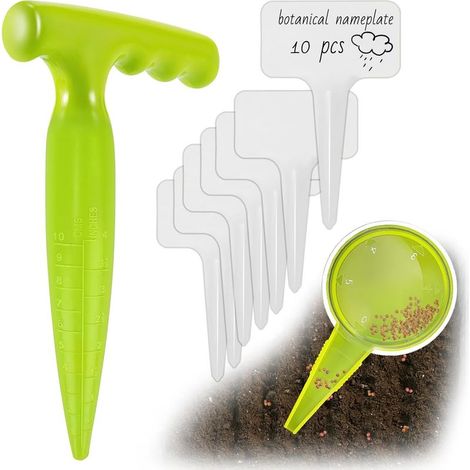 Bulb Planter with Spike, Gardening Bulb Planter, Bulb Planting Tool with Measure, 1 Planter + 10 Labels - Ideal Tool for Planting Flowers, Onions, Seedlings (1/5)