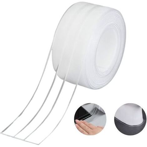 Bande d'Étanchéité,Salle de Bain Joint Double Pli Silicone Blan Ruban Baignoire Auto-Adhésif/Imperméable Mildiou Prévention Cafard pour Cuisine Évier 38mm 3.2m - Transparent (1Pack) (1/5)