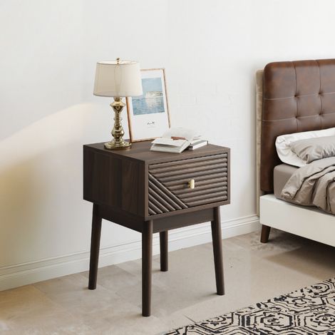 Lot de 2 tables de chevet scandinaves 40 x 40 x 55 cm, MDF, finition noyer, OKWISH (1/5)