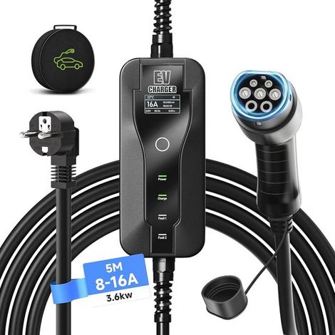 Chargeur pour véhicules électriques 5M de type 2 - Chargeur de 3,6 kW avec affichage numérique et courant commutable (1/5)