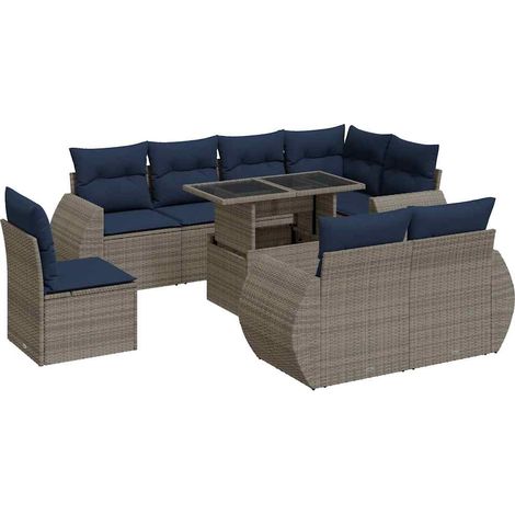 vidaXL Set Divano da Giardino 9pz con Cuscini Grigio Polyrattan Acacia (1/5)