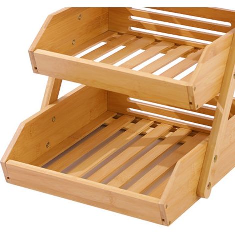 Grand panier à fruits en bambou à trois niveaux, étagère de rangement à trois niveaux pour fruits, légumes, en-cas et autres articles, adapté aux comptoirs de cuisine, aux magasins de fruits et légume (1/5)