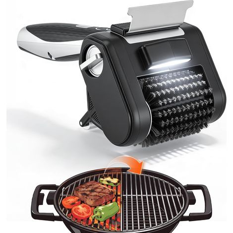 Nettoyeur électrique pour barbecue, 4000 mAh, brosse électrique rechargeable avec LED, rouleau rotatif 450 tr/min, tête de brosse en acier inoxydable, étanche, convient à tous les barbecues (1/5)