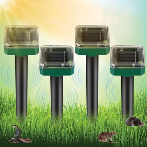 Solaire Repulsif Taupe, 4 Pièces Solar Répulsif à Ultrasons, Répulsif Taupe Solaire à Ultrason, Répulsif Serpent Ultrason, IP65 Imperméable Rrépulsif Souris Repeller Exterieur pour Gophers, Serpent