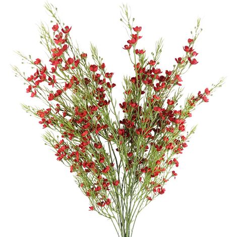 Pack of 6 x 100cm Artificial Foliage Stem with Small Flowers - Red (1/5)
