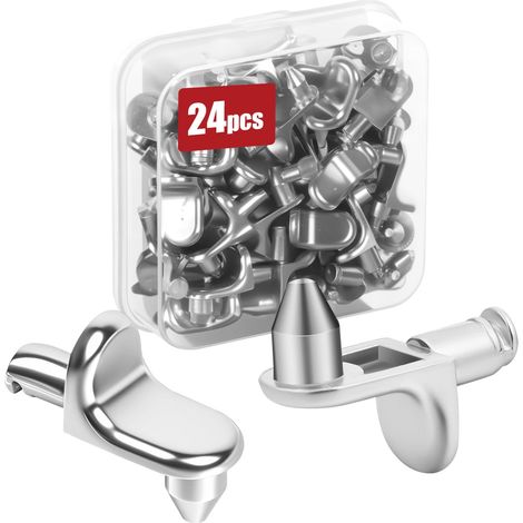 24Pcs Taquet Etagere, Support d'Étagère Broches Cheville Supports de Plaque en Métal Nickelé, Supports d'étagère avec protection caoutchouc, Support Etagere pour Armoire Bureau (1/5)