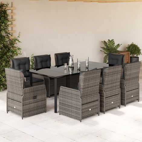 9-tlg. Garten-Essgruppe mit Kissen Grau Poly Rattan vidaXL (1/5)