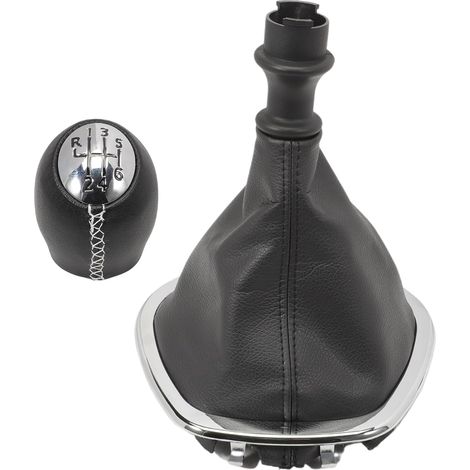 Pomo de palanca de cambios de 6 velocidades con fuelle para caja de cambios manual Trafic Vivaro Talento en cuero cromado con costuras blancas (1/5)