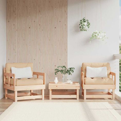 Lot de 2 Chaises de Jardin en Bois de Pin Massif avec Coussins Beiges pour Terrasse - PANGIVO (1/5)