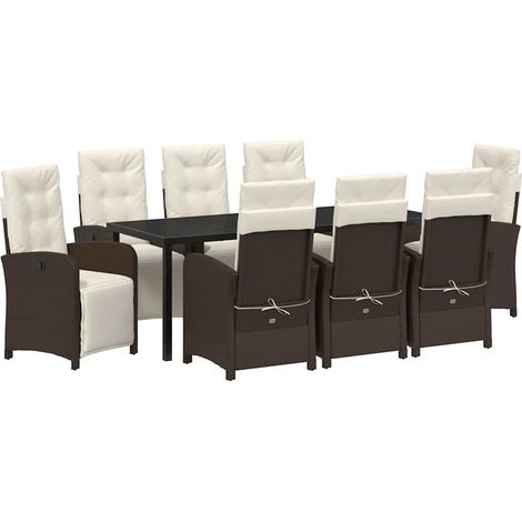 Maison Exclusive - Set da Pranzo per Giardino con cuscino 9 pcs Marrone polyrattan