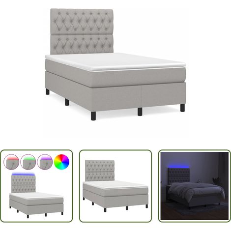 Sommier tapissier - Sommier à lattes de lit matelas LED gris clair 120x190 cm tissu (1/5)