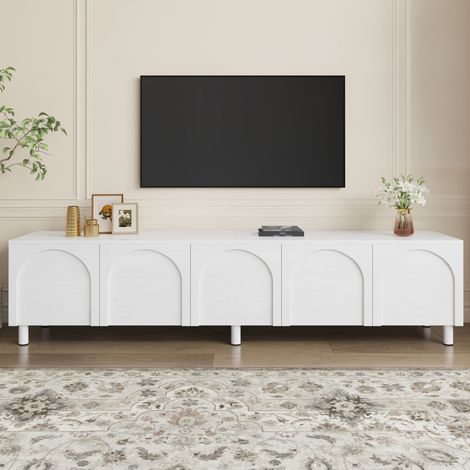 Meuble TV bas blanc 180 x 38 x 45 cm avec 5 portes, pieds métal, PB et MDF (1/5)