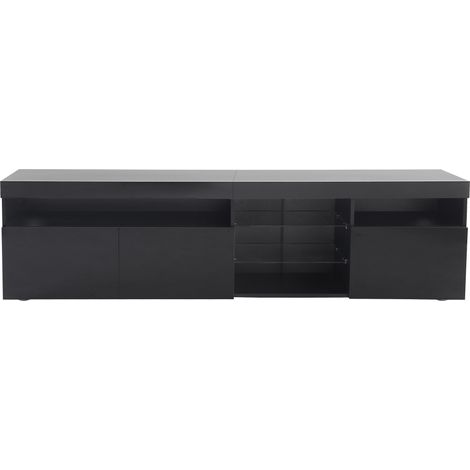 Mobile TV moderno nero con LED variabile e inserti in vetro 180x35x48 cm MODENUIT (1/5)