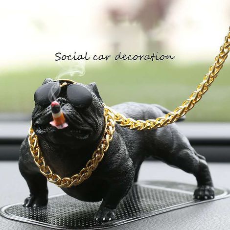 Statuette Chien en Résine Réaliste Mignonne Décoratif Tableau de Bord Voiture Intérieur Noir 1 Pièce (1/5)